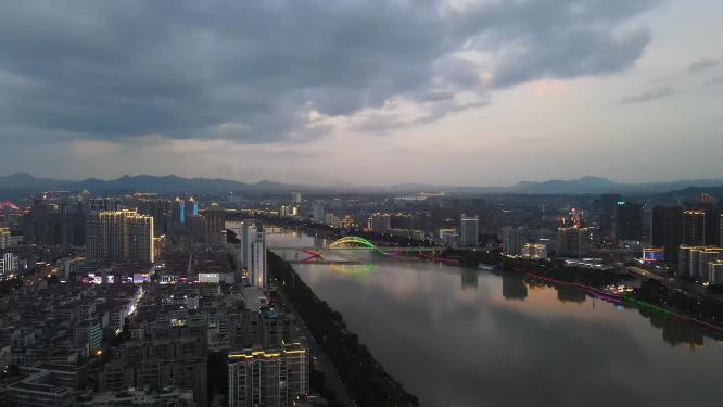江西赣州九龙江大桥夜景航拍