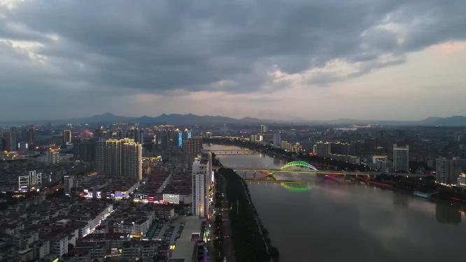 江西赣州九龙江大桥夜景航拍