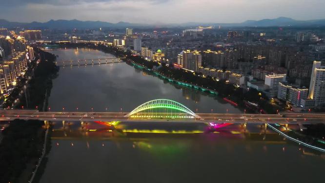 江西赣州九龙江大桥夜景航拍