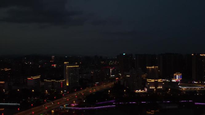 江西赣州城市夜幕降临夜景灯光交通航拍