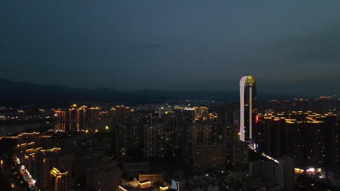 江西赣州城市夜幕降临夜景灯光交通航拍