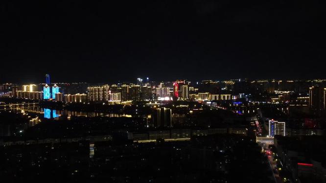 江西赣州城市夜幕降临夜景灯光交通航拍