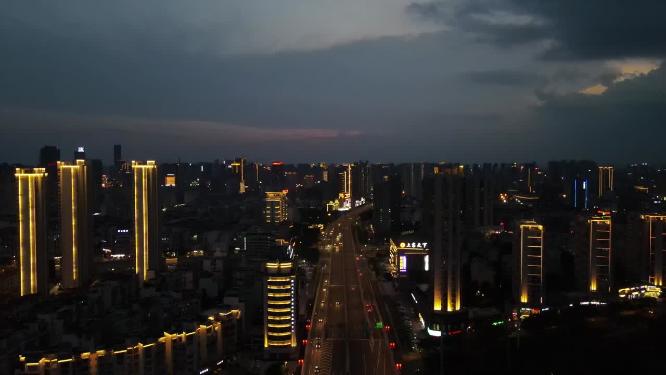 江西赣州城市夜幕降临夜景灯光交通航拍