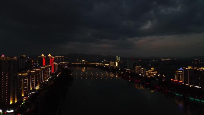 江西赣州城市夜幕降临夜景灯光交通航拍