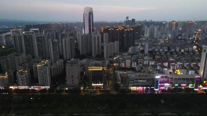 江西赣州城市夜幕降临日落晚霞夕阳航拍