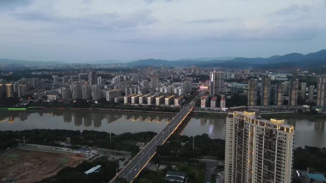 江西赣州城市夜幕降临日落晚霞夕阳航拍