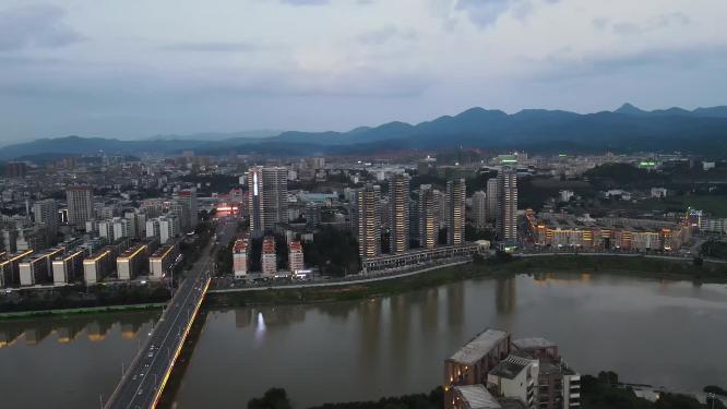 江西赣州城市夜幕降临日落晚霞夕阳航拍