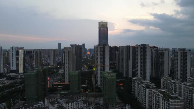 城市日落晚霞夕阳航拍