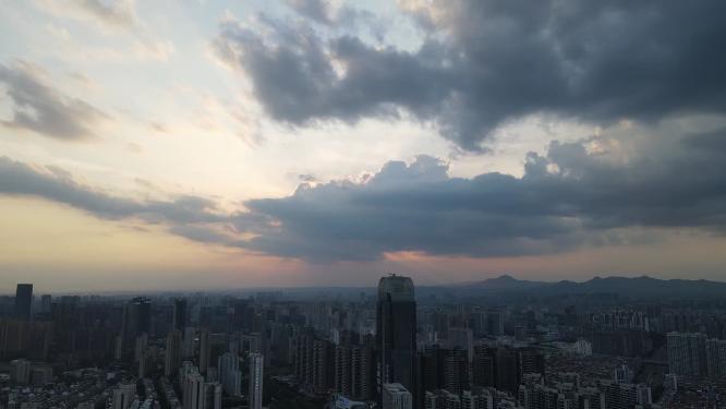 城市日落晚霞夕阳航拍