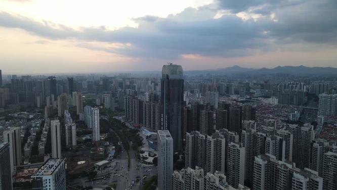 城市日落晚霞夕阳航拍