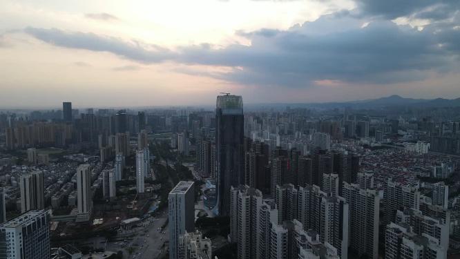 城市日落晚霞夕阳航拍