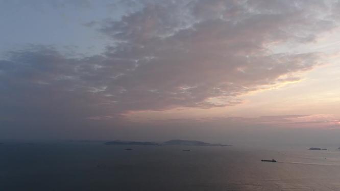 海平面大海海上日出彩霞航拍