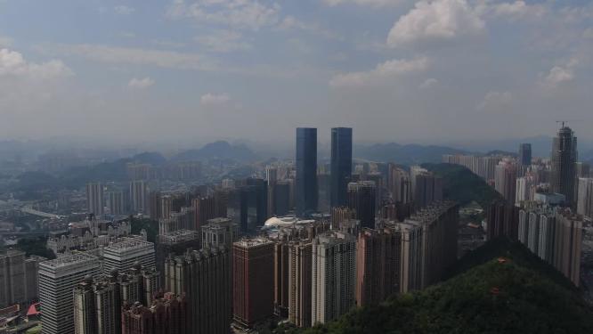 贵州贵阳花果园高楼双子塔航拍