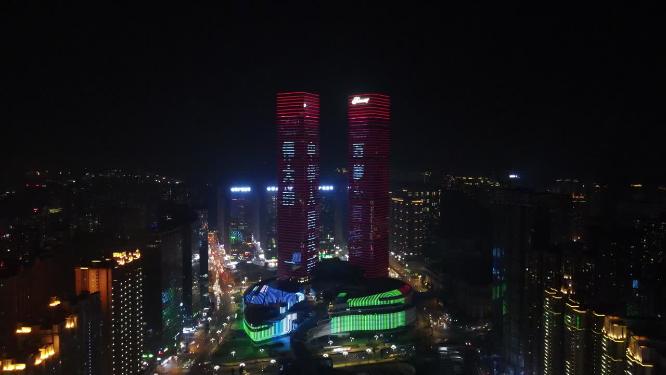 贵阳花果园双子塔夜景航拍