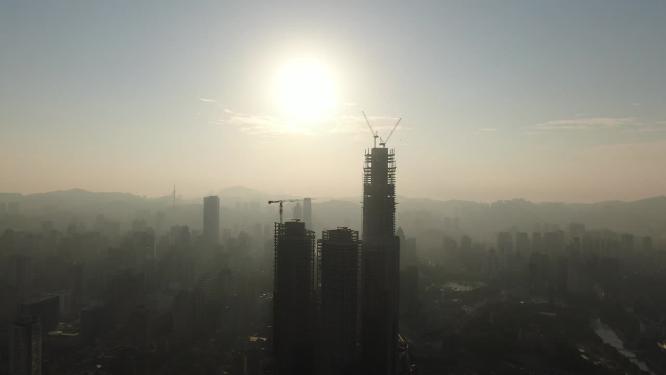城市清晨日出迷雾贵州贵阳航拍