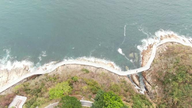 大海海浪沙滩礁石深圳大梅沙航拍