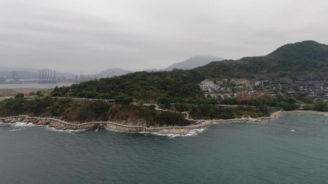 大海海浪沙滩礁石深圳大梅沙航拍