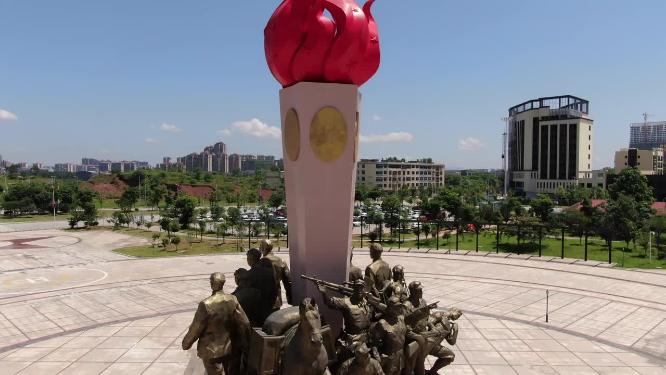 江西瑞金红色旅游景点红军雕像航拍