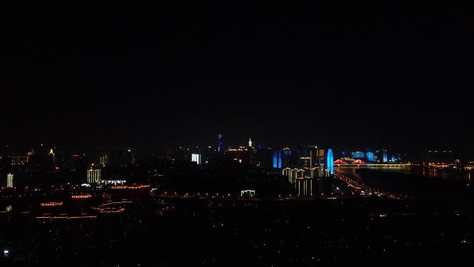 湖南长沙城市化夜景航拍