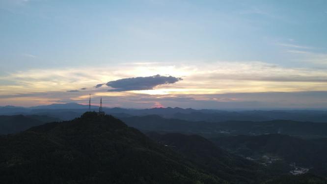 祖国壮丽山河蓝天白云日落晚霞航拍