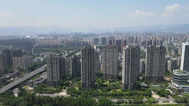 福建福州城市风光闽江北岸中央商务区航拍