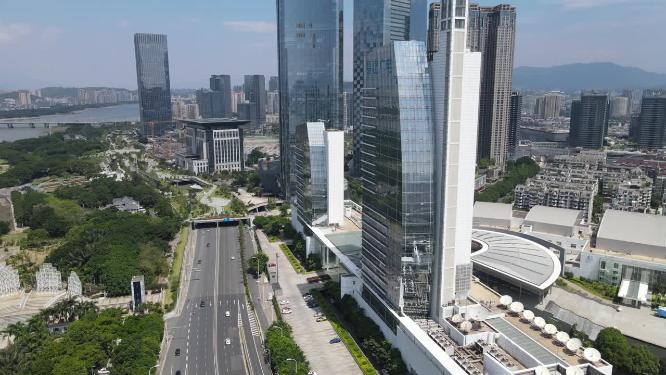 福建福州城市风光闽江北岸中央商务区航拍