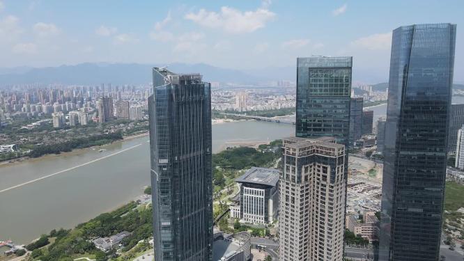 福建福州城市风光闽江北岸中央商务区航拍