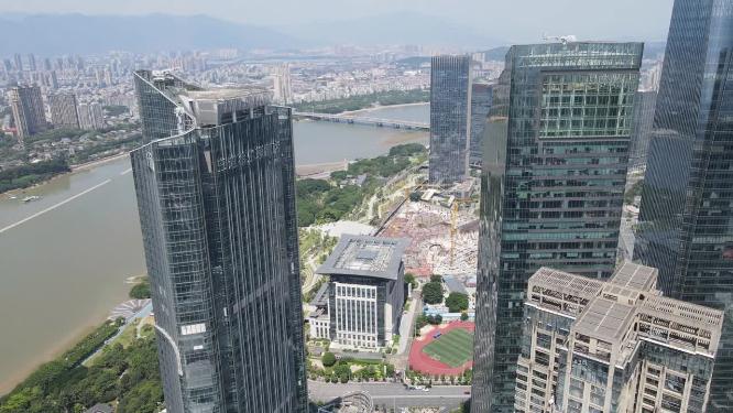 福建福州城市风光闽江北岸中央商务区航拍