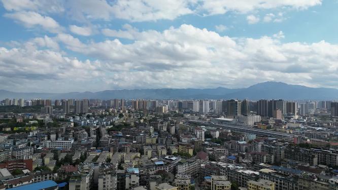 湖南怀化城市蓝天白云航拍