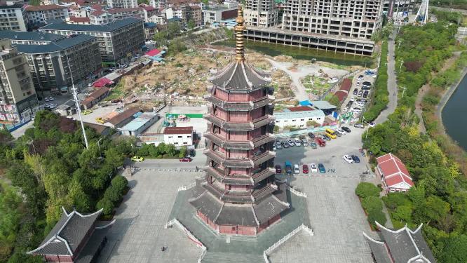 湖南怀化鹤鸣洲听溪阁航拍