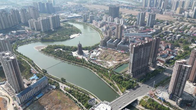 湖南怀化鹤鸣洲听溪阁航拍
