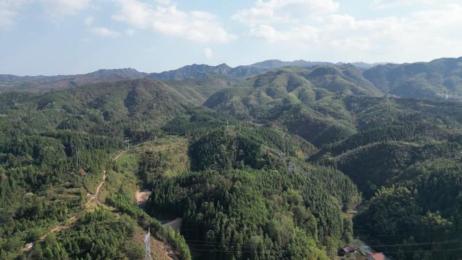 连绵起伏山川丘陵蓝天白云航拍