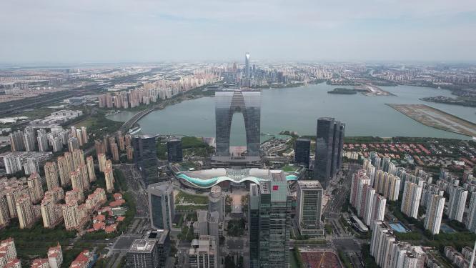 江苏苏州东方之门地标建筑航拍