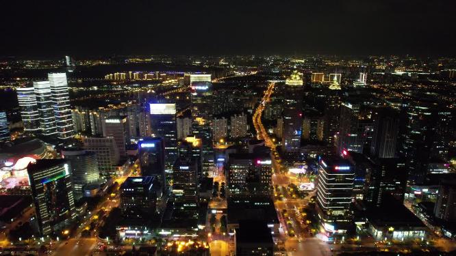 江苏苏州城市夜景灯光航拍