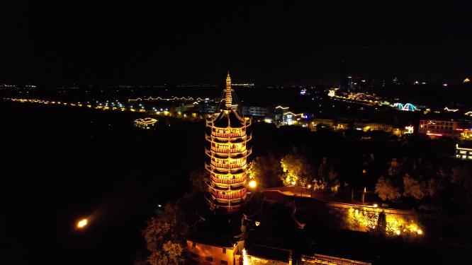江苏镇江金山寺夜景灯光航拍