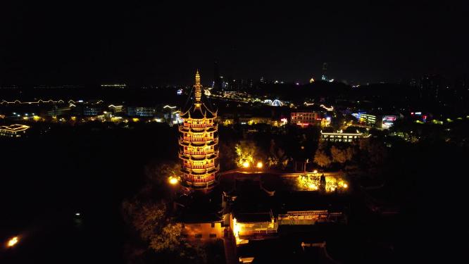 江苏镇江金山寺夜景灯光航拍