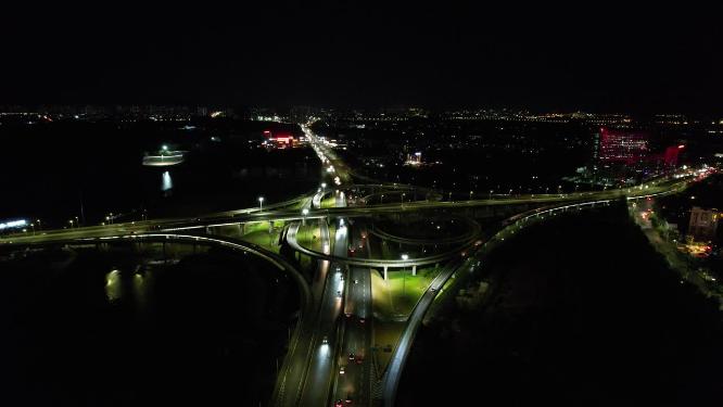江西南昌城市夜景交通航拍