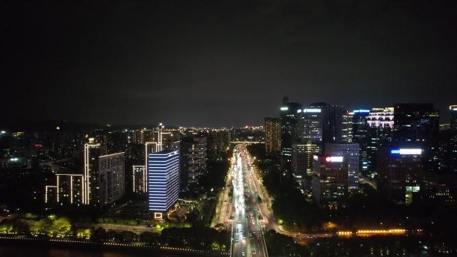 浙江杭州城市夜景灯光航拍