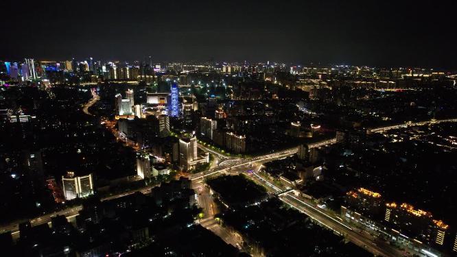 福建福州城市夜景交通航拍