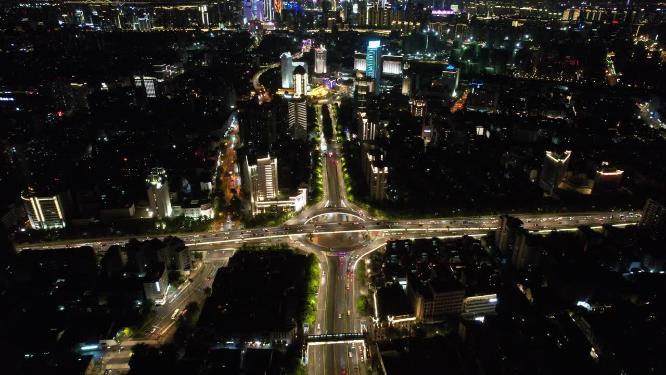 浙江杭州城市夜景灯光航拍