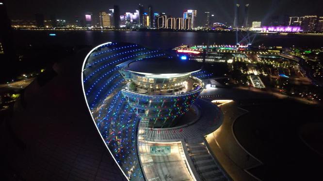 浙江杭州城市夜景灯光航拍