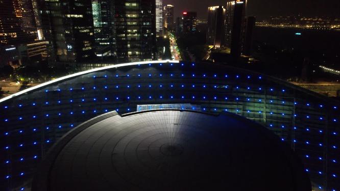 浙江杭州大剧院夜景灯光航拍