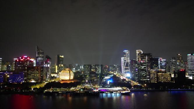 浙江杭州城市夜景灯光航拍