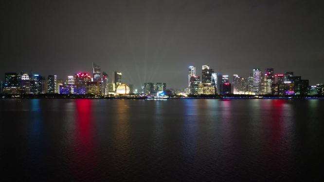 浙江杭州城市夜景灯光航拍