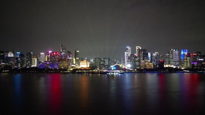 浙江杭州城市夜景灯光航拍