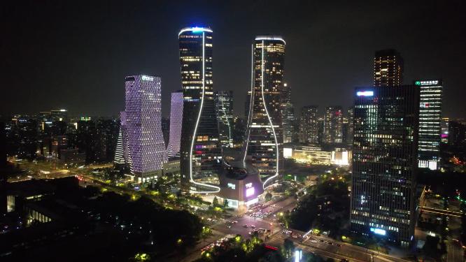 浙江杭州城市夜景灯光航拍