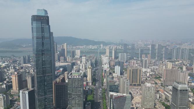 湖南长沙城市风光世贸大厦航拍