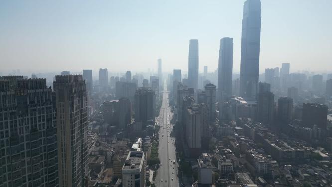 湖南长沙城市清晨迷雾航拍