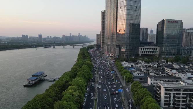 湖南长沙湘江中路航拍