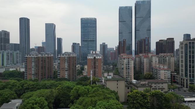 湖南长沙芙蓉路CBD商务建筑航拍